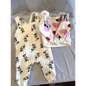 Disney Baby 0-3 Months Quilted Overalls Minnie Mouse & Sweatshirt 3-6 mo Newborn